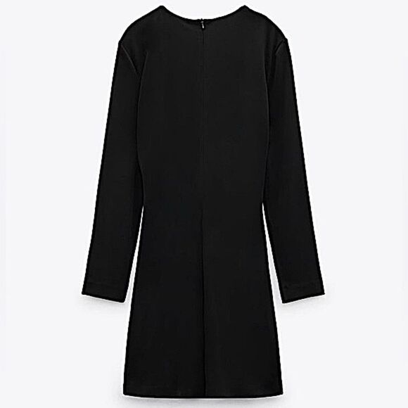 Zara Black Dress Tied Ruched Long Sleeve Size L • NEW WITH TAGS • - Picture 8 of 11